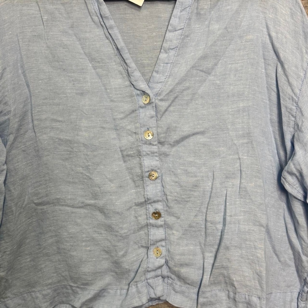 Calypso Women's M Blue 100% Linen Button Front Shirt Coastal Resortwear Summer - Picture 7 of 8